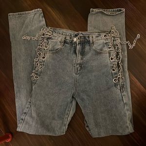 Chain lace up jeans